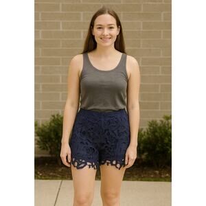 Pins & needles lace high waisted lined shorts cottagecore navy EUC XS 0 summer